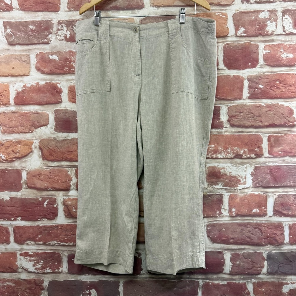 Talbots Pants Women's 16W Earthy Beige 100% Linen Cropped Casual Trousers